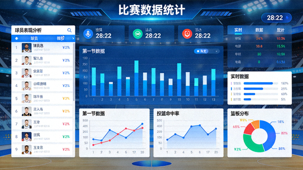 体育数据统计图表与比赛分析界面展示